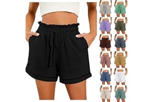 Gcvizuso Shorts for Women Summer Casual High Waisted Pant Drawstring Wide Leg Beach Pant Lightweight Short with Pockets