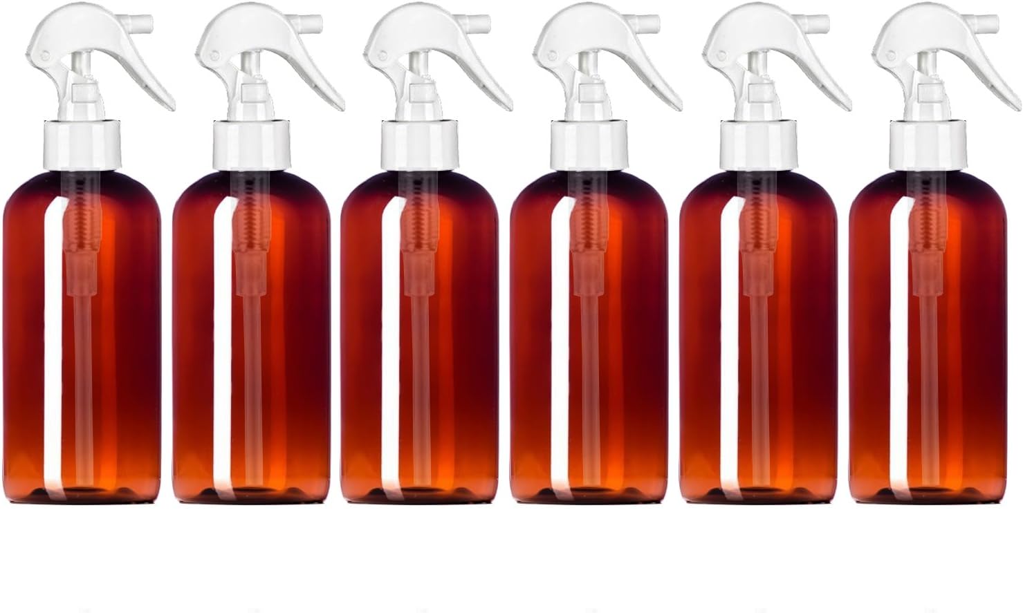 MoYo Natural Labs 8 oz Spray Bottles, Boston Round Trigger Sprayer Empty Travel Containers, BPA Free PET Plastic for Essential Oils and Liquids/Cosmetics (Pack of 6, Amber)