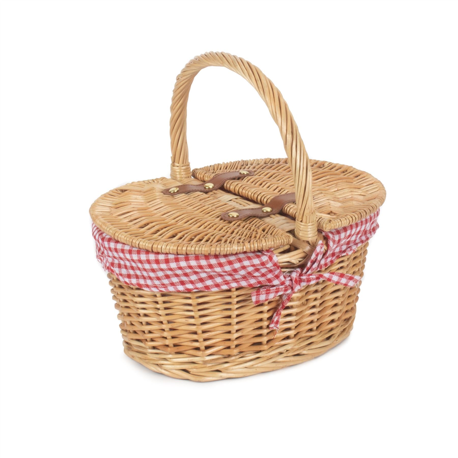 Red Hamper Child's Lined Oval Lidded Picnic Basket