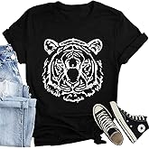 CQF Tiger Shirts for Women Funny Animal Tiger Printed T-Shirts Casual Summer Jungle Adventure Tee Tops