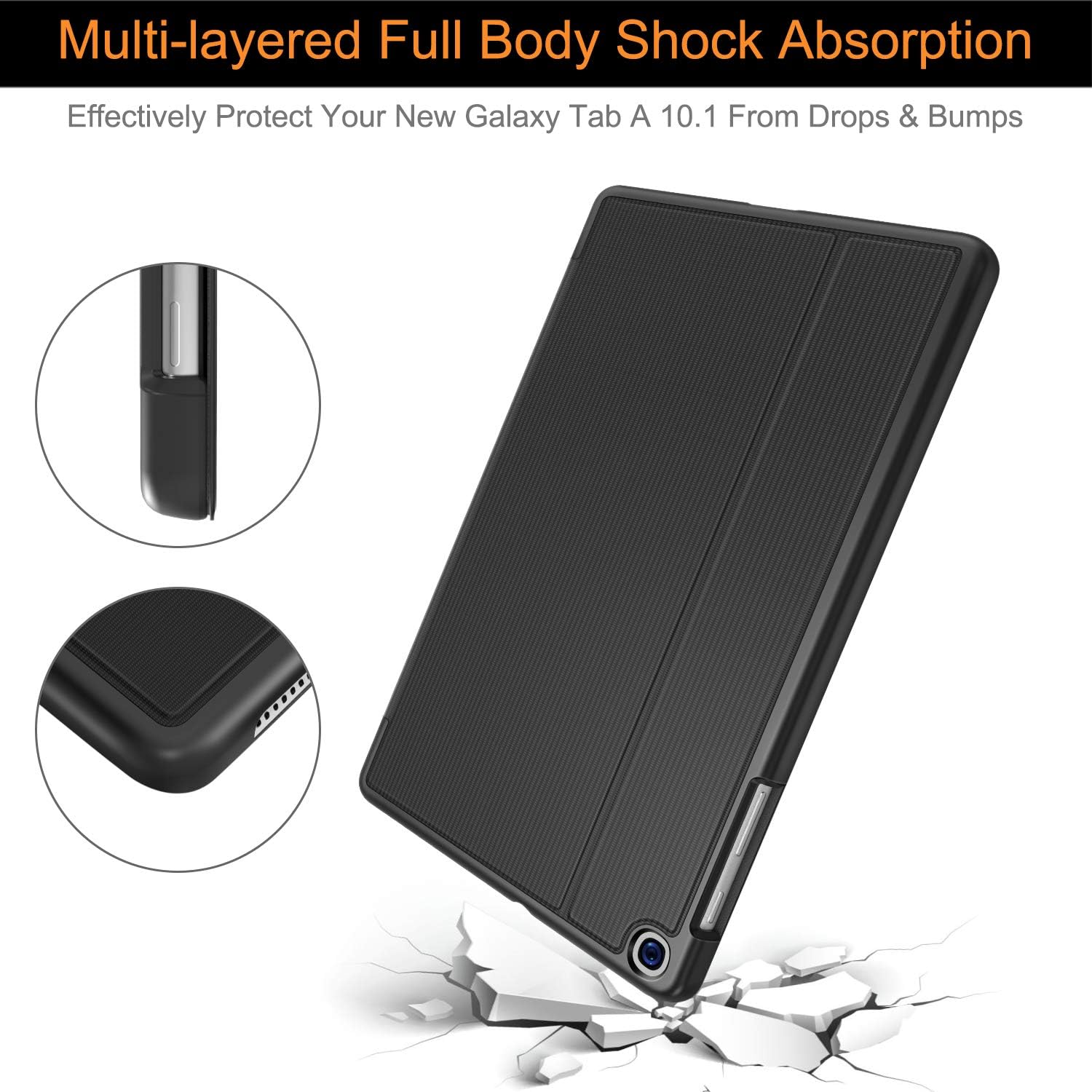 Soke Galaxy Tab A 10.1 Case 2019, Premium Shock Proof Stand Folio Case, Multi- Viewing Angles, Soft TPU Back Cover for Samsung Galaxy Tab A 10.1 inch Tablet [SM-T510/T515/T517],Black: Electronics