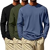 Neer 3 Pack Men's Big and Tall Cotton Shirts L-7xl, Long Sleeve Oversized Crewneck Tops Loose Casual Large T-Shirts Basic Tee(Haze Blue, Army Green, Black,Large)