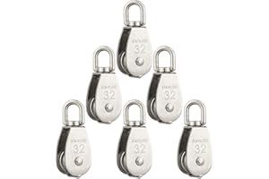 6 Pcs M32 Single Pulley Black Loading 440 lbs, STARVAST Stainless Steel Heavy Duty Swivel Lifting Rope Pulley Block 32mm Pulley Roller