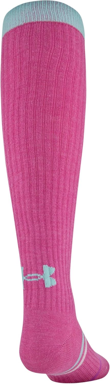 Under Armour Youth Knee High Over The Calf Socks, 2-Pairs, Mojo Pink/Assorted, Shoe Size: Youth 13.5K-4Y : Clothing