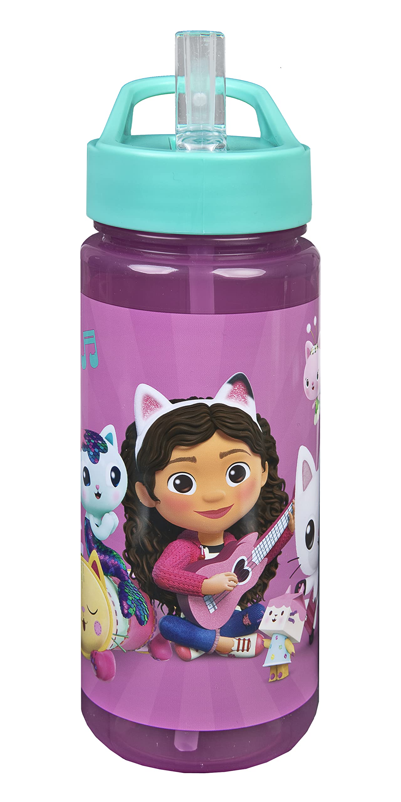 Scooli Gabby's Dollhouse Drinking Bottle for Children with Motif - Plastic Water Bottle BPA Free - Approx. 500 ml Capacity - Integrated Straw - Ideal for School