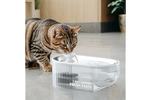 PAPIFEED Cat Water Fountain, 84oz/2.5L Automatic Pet Water Fountain Dog Water Dispenser with a Stainless Steel Tray, Easy Cleaning for Cats, Dogs, LED Light - White