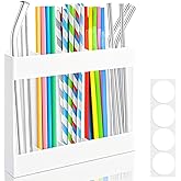 Acrylic Straw Holder with Double-Sided Adhesive Tape - Reusable Tumbler Straw Organizer and Storage Container for Kitchen Counter, Cabinet, and Cupboard