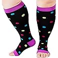 Abodhu Plus Size Compression Socks Open Toe Compression for Women& Men 15-20mmHg Wide Calf Knee High Toeless Compression Sock