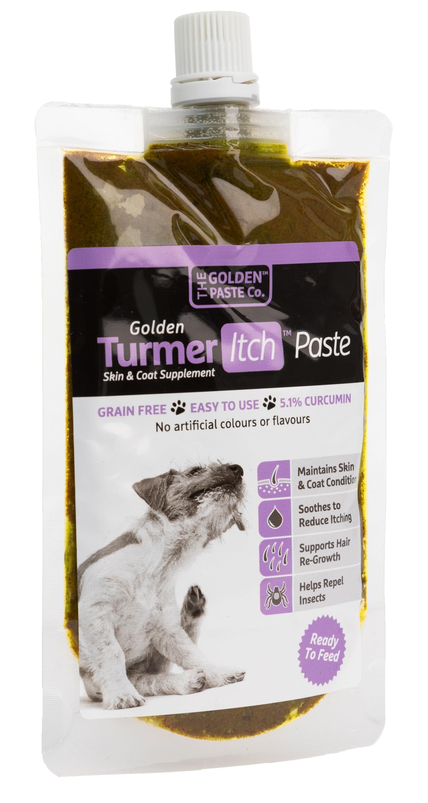 The Golden Paste Company TurmerItch Paste 100g - Natural Cat & Dogs Supplement for Helping Itchy Dog Skin Relief, Repel Fleas & Ticks and Aid Dog Allergy Relief - Turmeric & Coconut Oil for Dogs