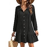 Bsubseach Women Swimsuit Coverup Ruffle Beach Bathing Suit Cover Up Boho Textured Flowy Button Down Dresses with Pockets