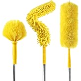 17FT Extendable Duster, 2-9 ft Extension Pole for High Ceilings | Sturdy Stainless Steel Pole , Replaceable Cobweb and Microfiber Heads Cleans Ceiling Fans, Corners and Hard-to-Reach Areas