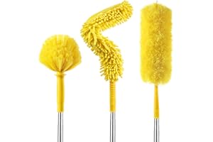 17 Foot High Reach Duster Kit with 2-to-9 Foot Extension Pole, Newliton 3-in-1 High Ceiling Chenille Duster, Microfiber Duster, Cobweb Duster, Indoor & Outdoor Extendable Bendable Duster Cleaning Set