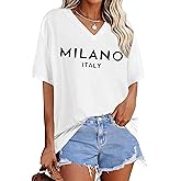 Zoyami Womens Oversized V Neck T Shirts Graphic Vintage Tees Casual Loose Fitting Short Sleeve Tops