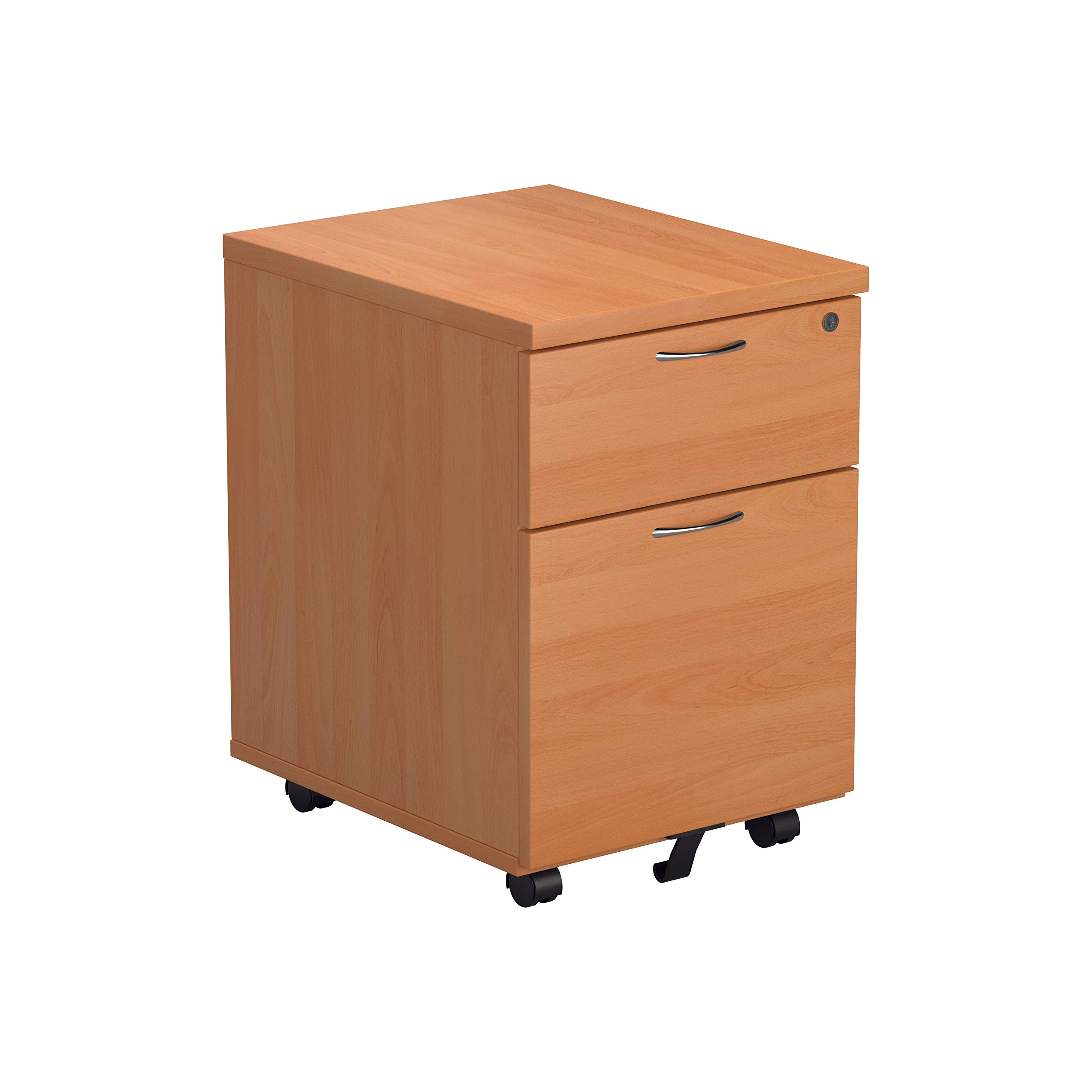 Office Hippo Heavy Duty 2 Drawer (1 for Filing) Mobile Pedestal Filing Cabinet, File Cabinet, Office Cabinet with Anti-Tilt Mechanism & Lockable Office Storage, 5 Year Wty - Beech