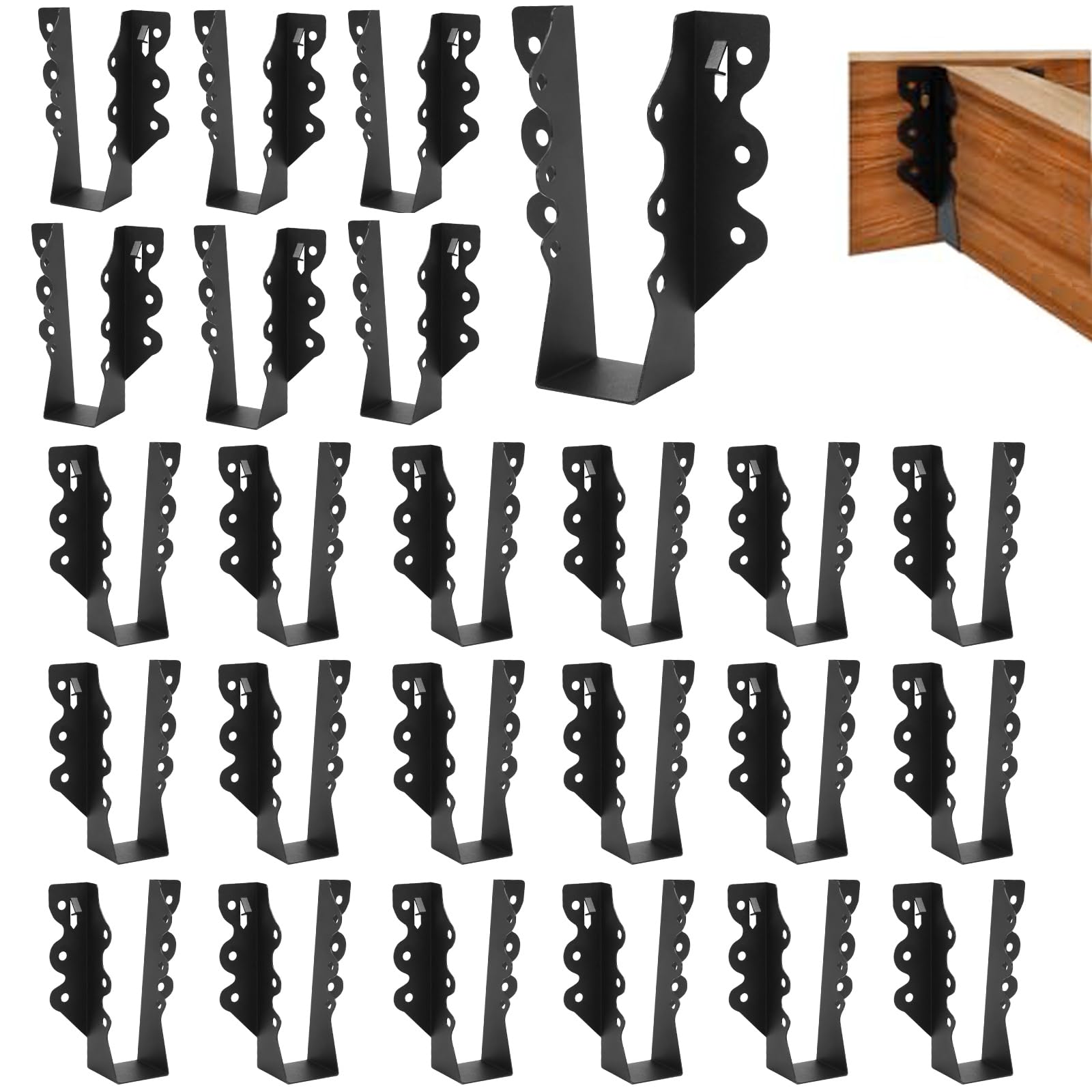 Photo 1 of 24 Pcs 2x6 Joist Hangers, for Rafter Hurricane Ties Joist Hangers, Black Powder-Coated , Tie Brackets for Floor Deck and Ceiling Trusses