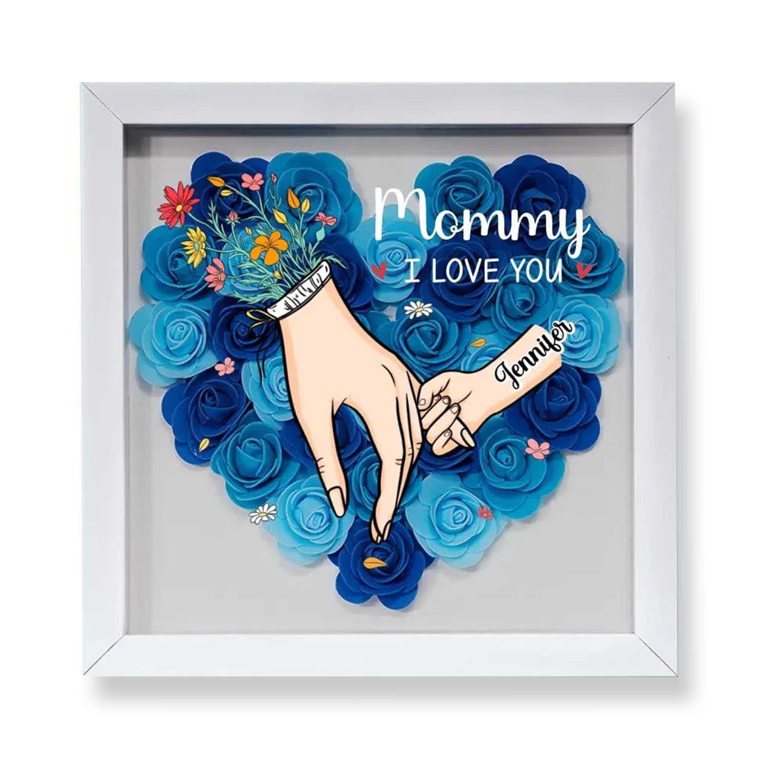 Personalised Flower Shadow Box for Mum & Grandma with Names – Family Love Blooms Forever Gift for Mother's Day, Birthday, Mom Gift, Mother's Day Gift,Gift for Mom