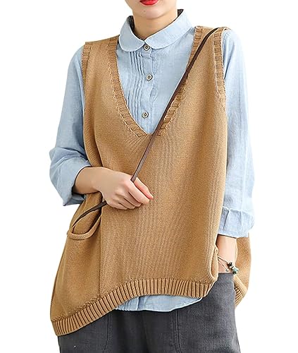 YESNO Women V-Neck Baggy Oversized Cable Knitted Sweater Pullover