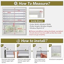 Moonice No Drill No Tools Cordless Zebra Blinds for