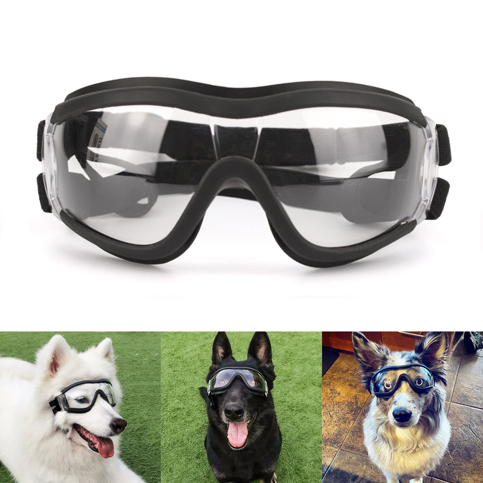 NAMSAN Dog Goggles Transparent Pet Sunglasses Waterproof Windproof Eye Protection for Large/Medium Dog