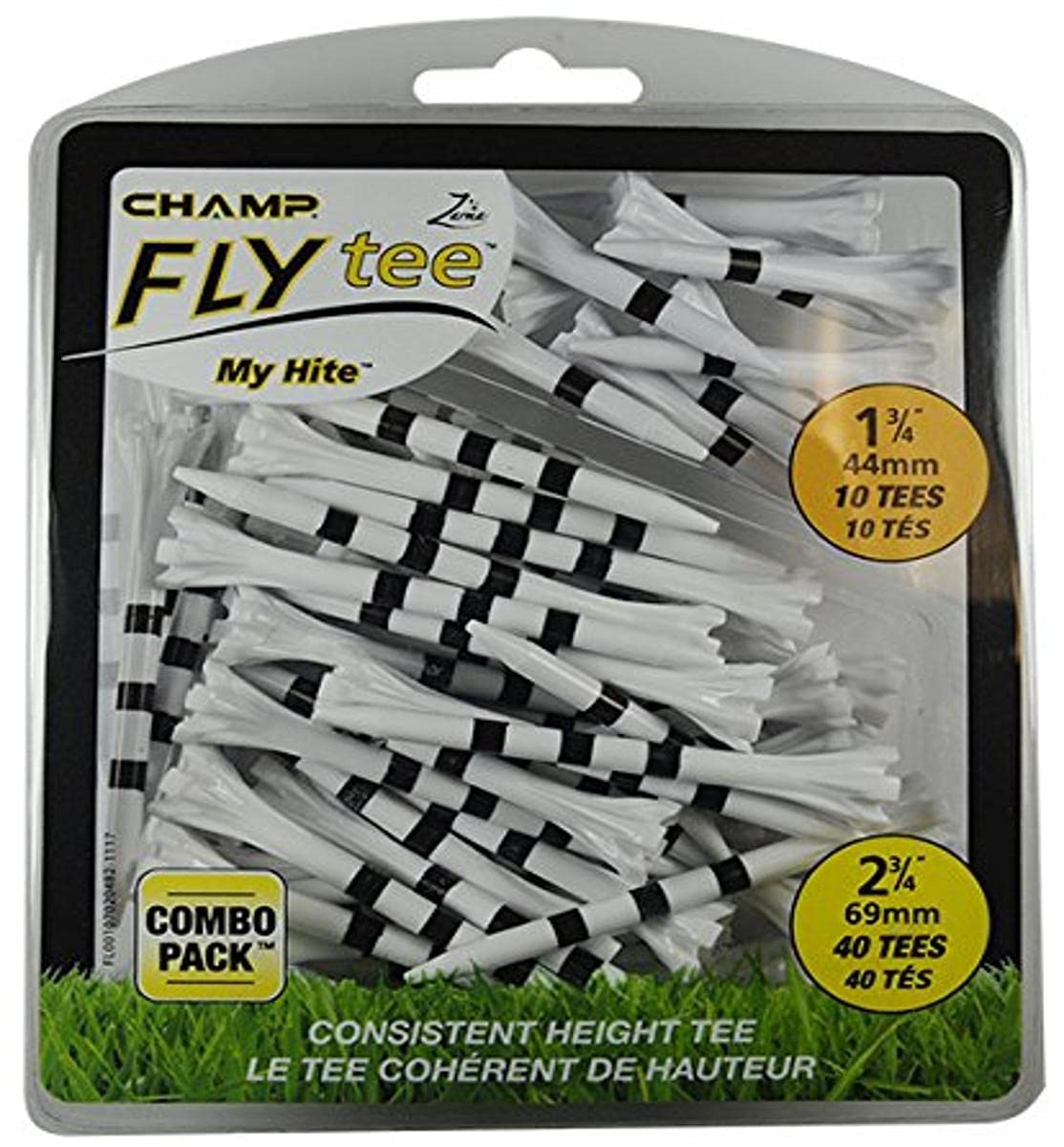 Champ My Hite Flytees - Golf Tees - 40x 69mm & 10x 44mm, Black / White