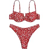 SweatyRocks Women's Sexy Bathing Suits Spaghetti Strap Floral Bikini Set Underwire Swimsuit