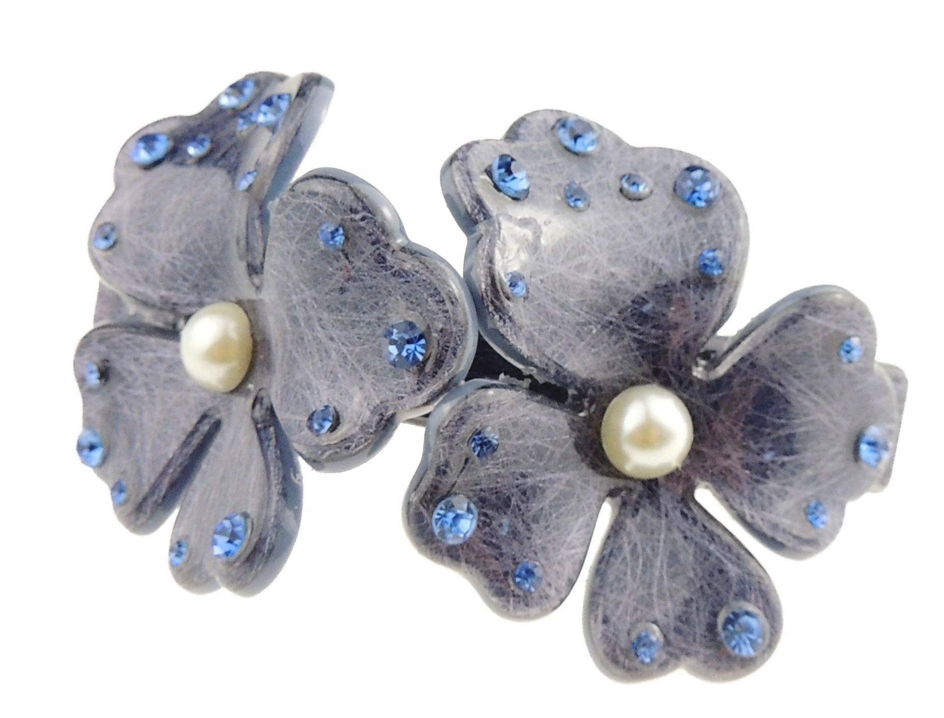 Womens Girls Crystal Rhinestone Diamante Wedding Bridal Party Evening Ponytail Fine Hair Accessories Formal Occasion Barrette Hairpin Grip French Spring Clip Faux Pearl Flower Floral Daisy (Dark Blue)