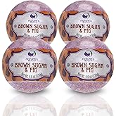 Nature's Beauty Brown Sugar & Fig Bath Bomb Multi-Pack - Natural Hand Crafted, Non-Staining, Luxury Fizzy Spa Bomb, Moisturize Dry Skin, Made w/Orange Extract + Coconut Oil, 4.6 oz (4 Pack)