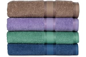 Casa Lino 100% Cotton Economy Bath Towels Set Pack of 4 | Super Absorbent Quick Drying Hotel Quality Towels for Home & Daily Use | Multicolor 2, 27”x54”