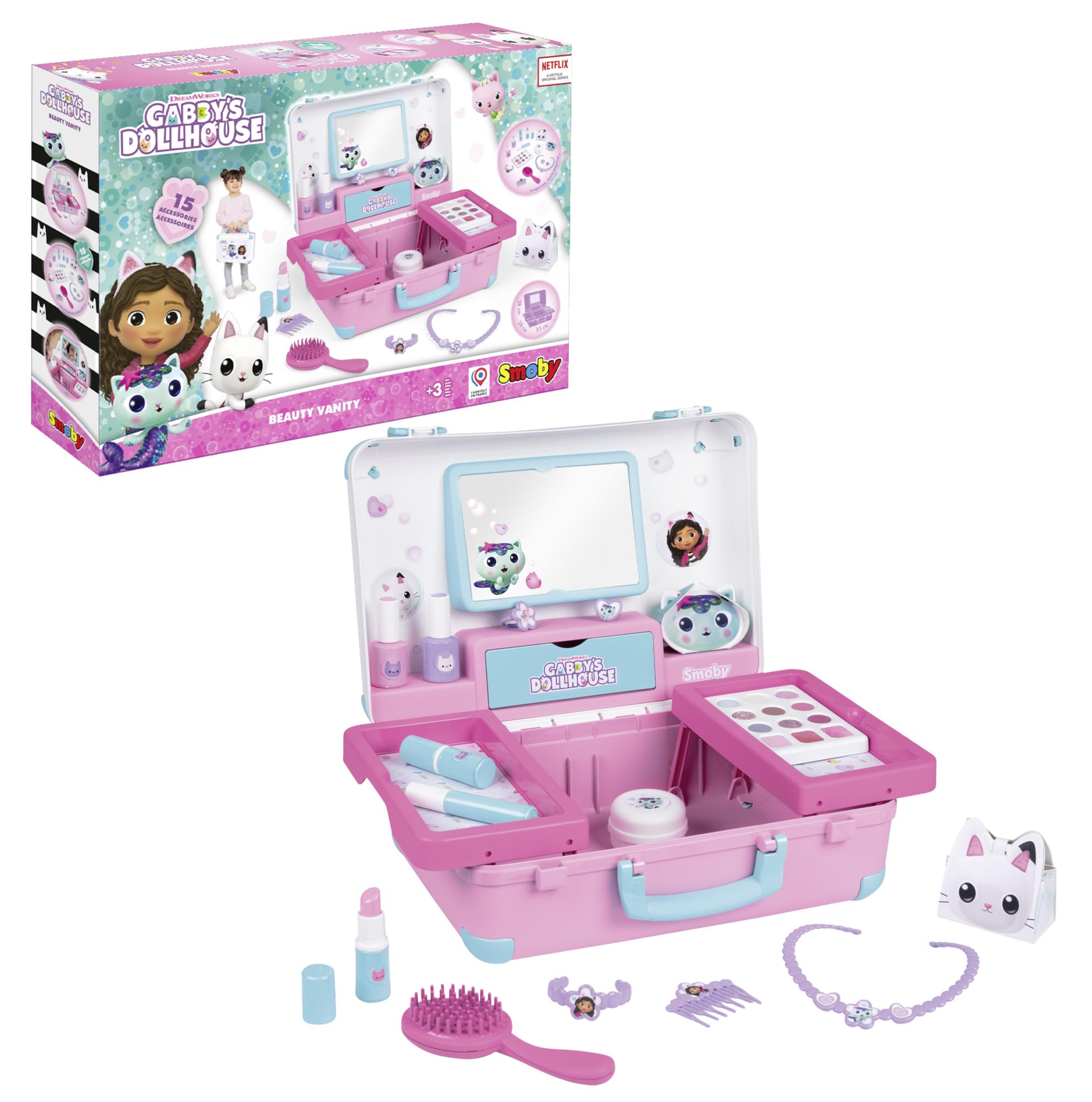 Smoby Gabbys Dollhouse Beauty Vanity for Kids - Children's Beauty Case - Style, Hair, Nails & Makeup with Accessories