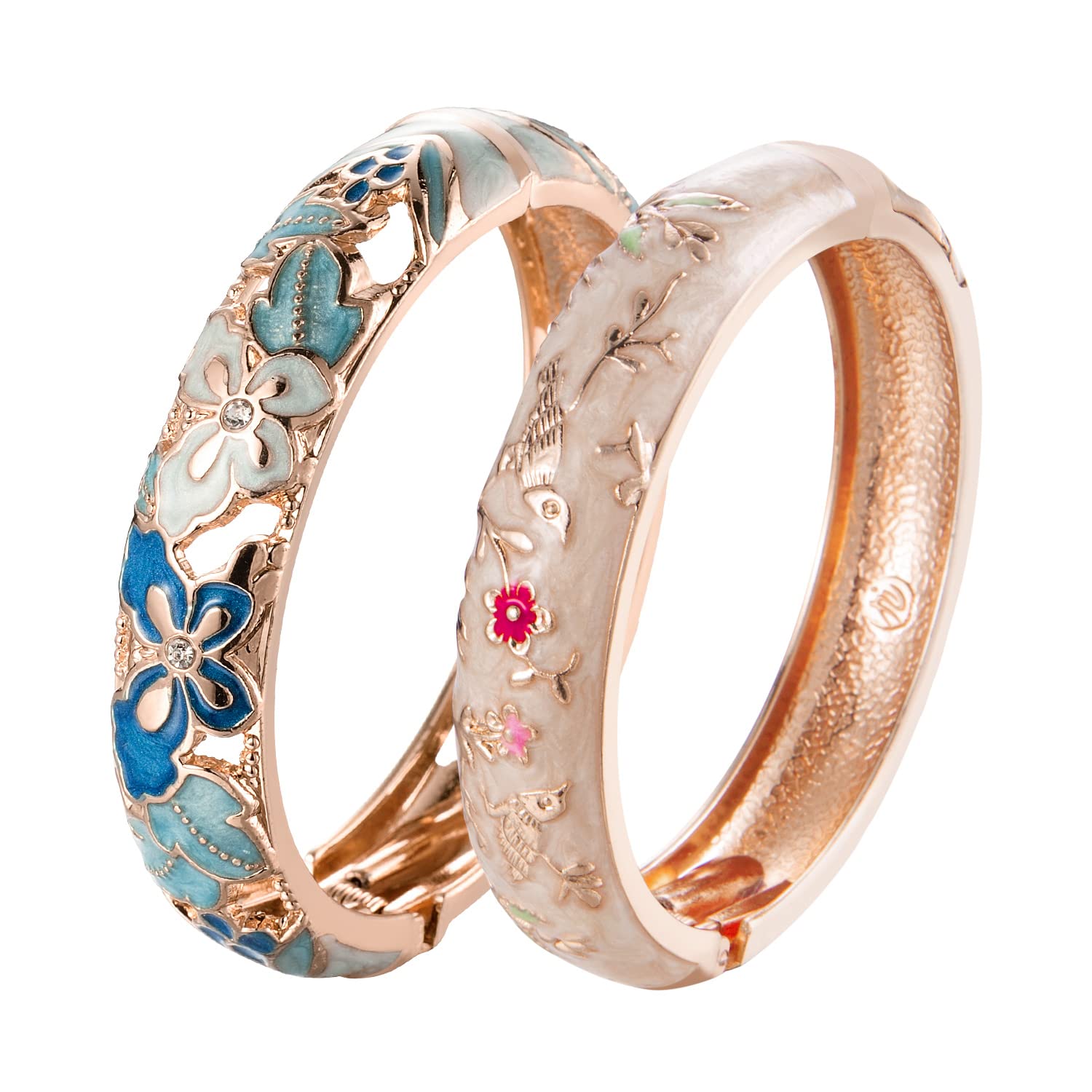 Enamel Pattern Design Bangle Set for Women Open Cuff Bracelet for Lady,(2PCS Beige and Blue Healing Bracelets for Women) Pandora Bracelets for Girls, Chic Valentines keepsakes for Her