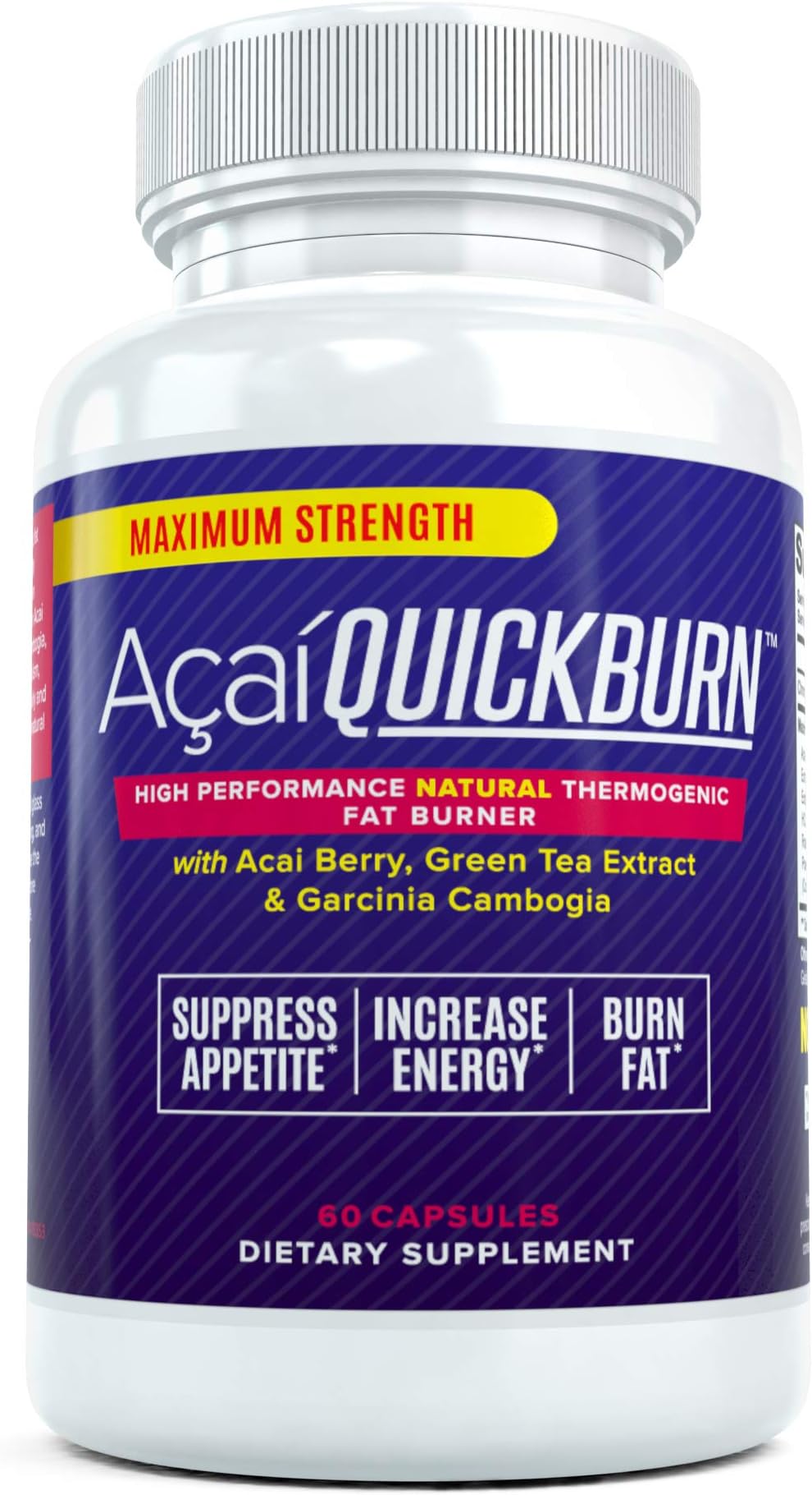 Acai Quick Burn - High Performance Natural Fat Burner Supplement for Men and Women with Acai Berry, Garcinia Cambogia, and Green Tea - Suppress Appetite and Boost Metabolism (60 Capsules)