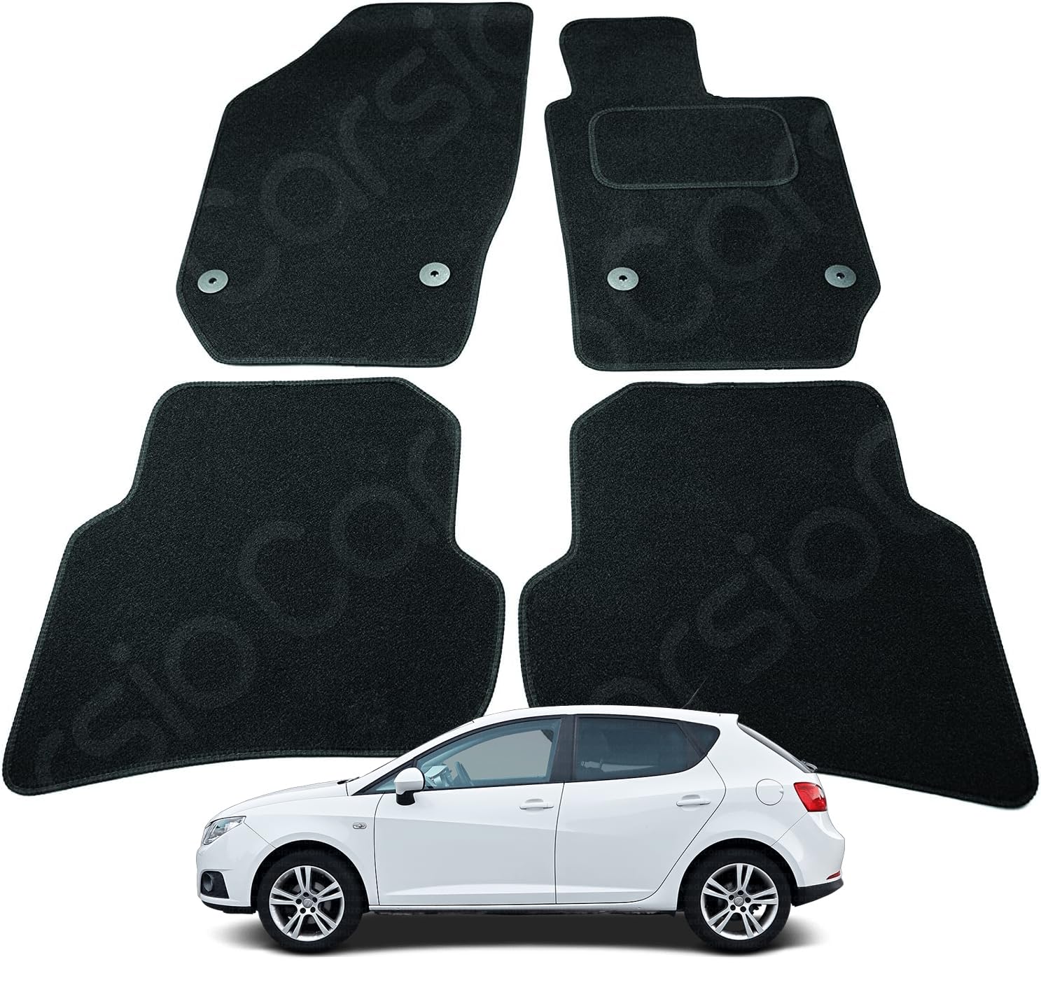 Carsio Carpet Car Mats For Seat Ibiza 2008 to 2017 4 Piece Set Tailored Fit Floor Mat Complete Accessory Black Custom Fitted - All Weather, Anti-Slip Backing & Black Trim