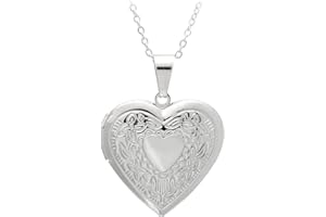 Paialco Floral Heart Pendant Silver Locket Necklace for Women, Stainless Steel, No Gemstone