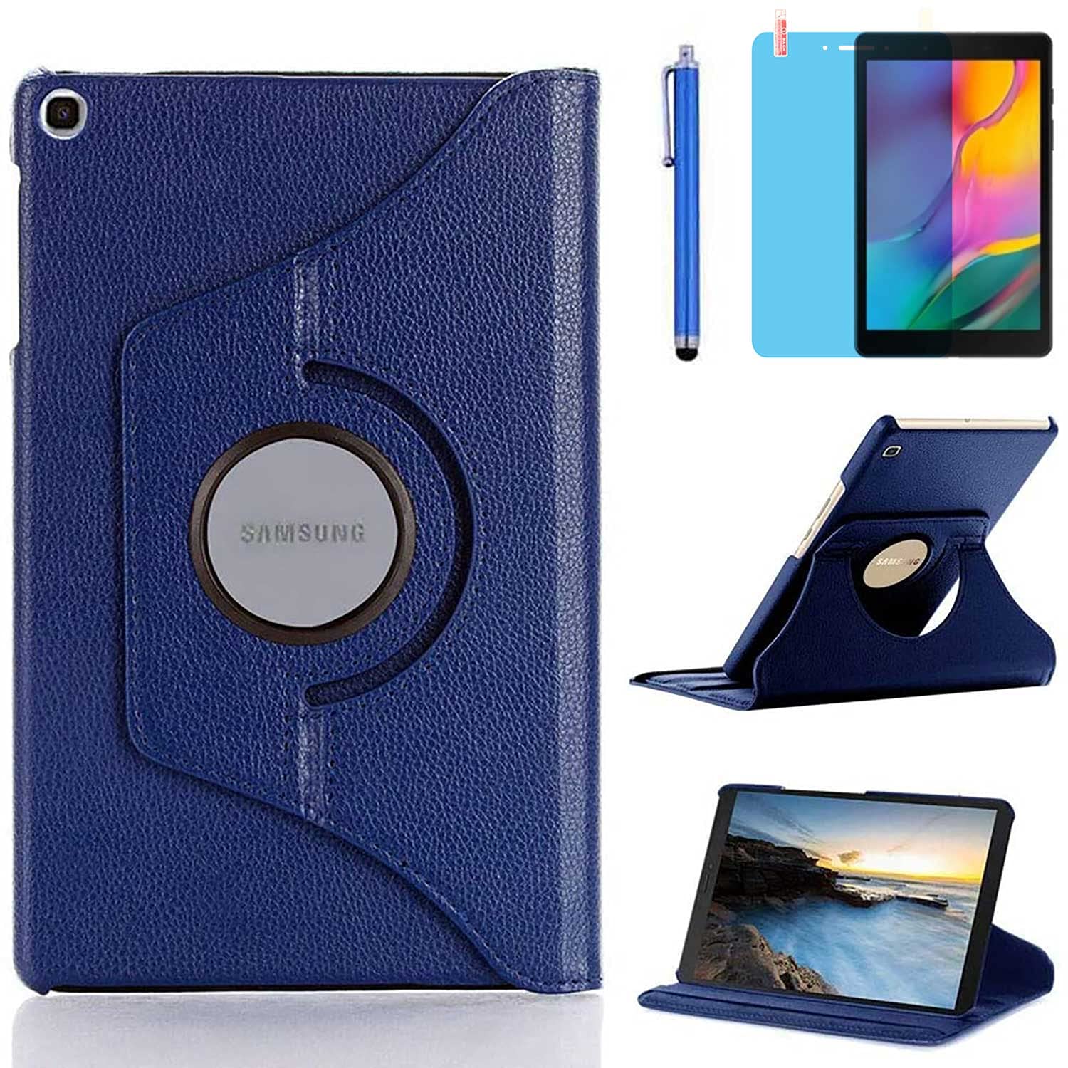 Photo 1 of Case for Samsung Galaxy Tab A 8.0 inch 2019 (SM-T290 SM-T295 SM-T297) - 360 Degree Rotating Stand Case Full Protective Cover,with Stylus Pen,Screen Film (Deep Blue)