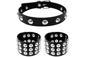 Tosmifairy Studded Leather Choker Necklace and Bracelets Set for 80s 90s Vintage Women Men Punk Rock Emo Goth Jewelry Scene Costume Accessories