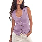 Yousify Womens Sweater Vest Summer Ribbed Tank Tops Sleeveless Button Down Shirts Scoop Neck Top for Women