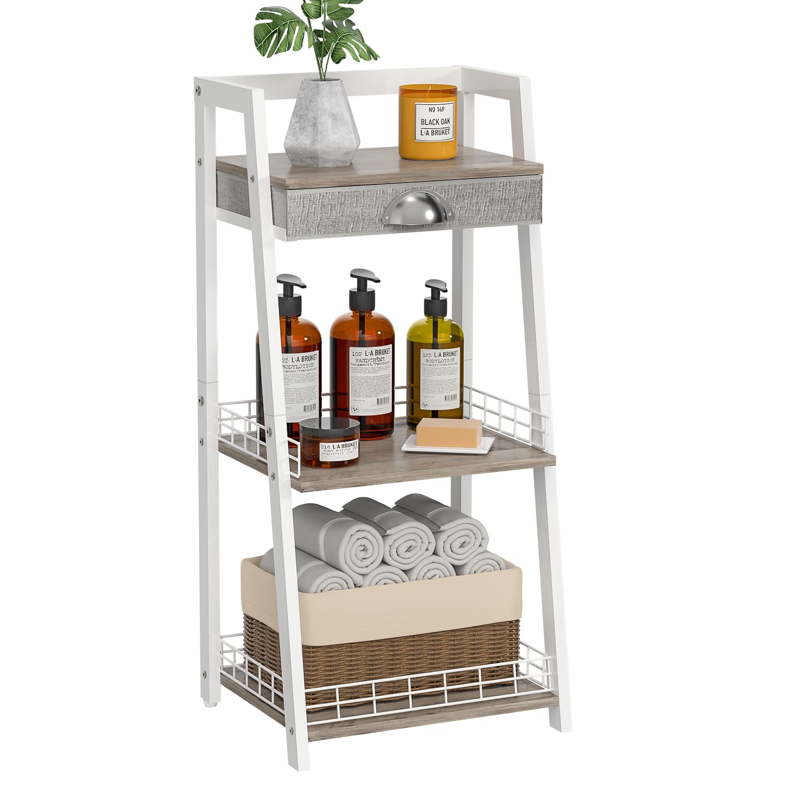 keomaisyto 3-Tier Bathroom Ladder Shelf, Floor Storage Shelf with ...
