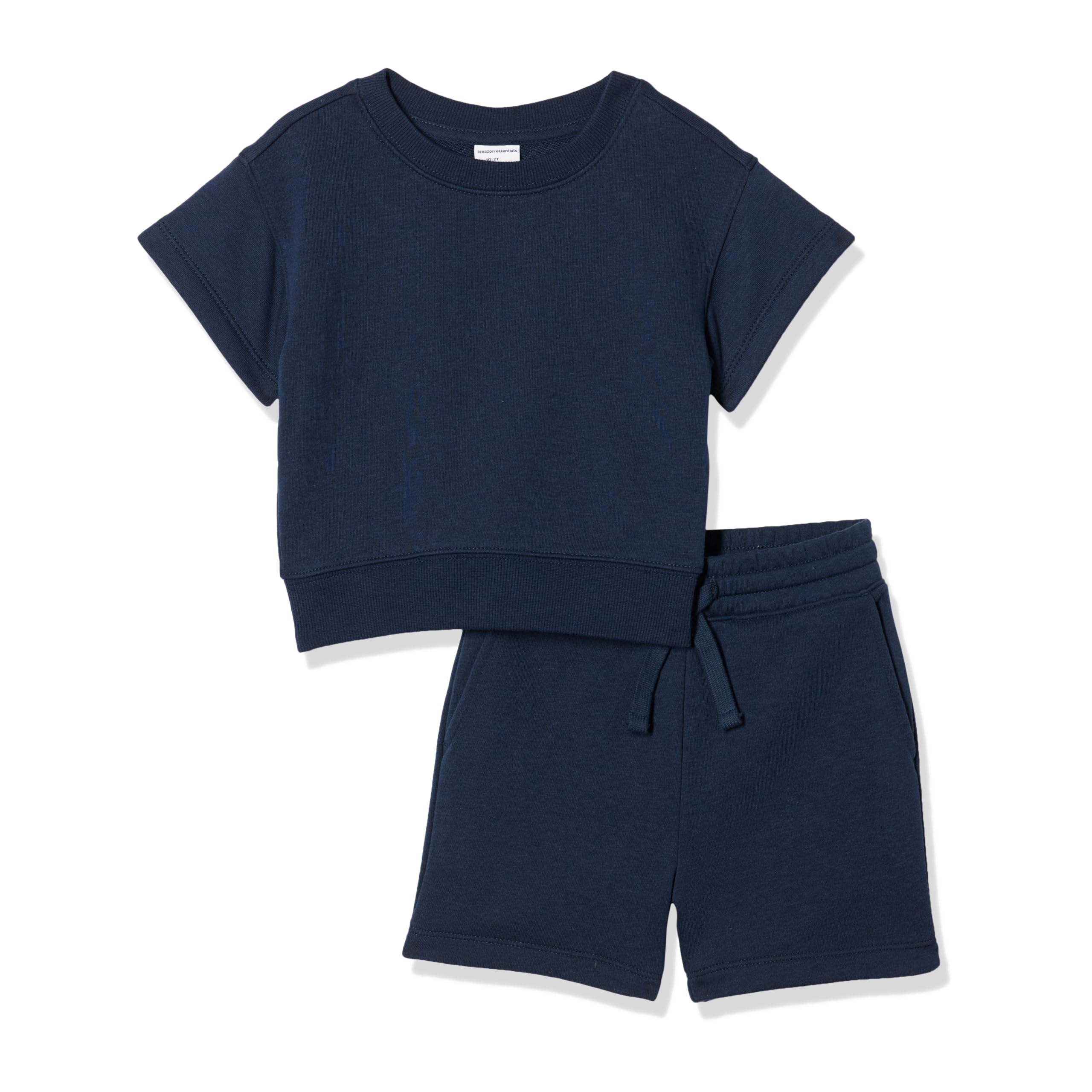Photo 1 of Amazon Essentials Toddler Boys' Relaxed Fit Sweatshirt and Shorts Set, Pack of 2, Navy, 3T