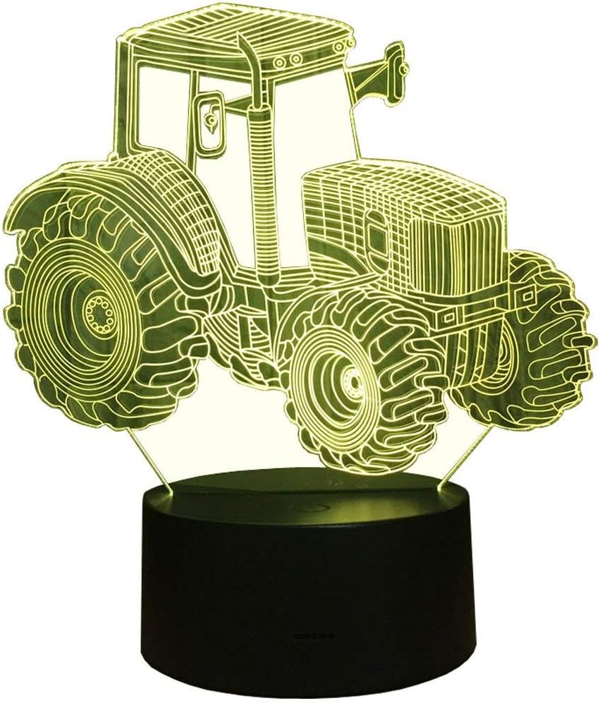 HPBN8 3D Tractor Night Light Illusion Lamp 7 Color Change LED Touch USB Table Gift Kids Toys Decor Decorations Christmas Valentines Gift