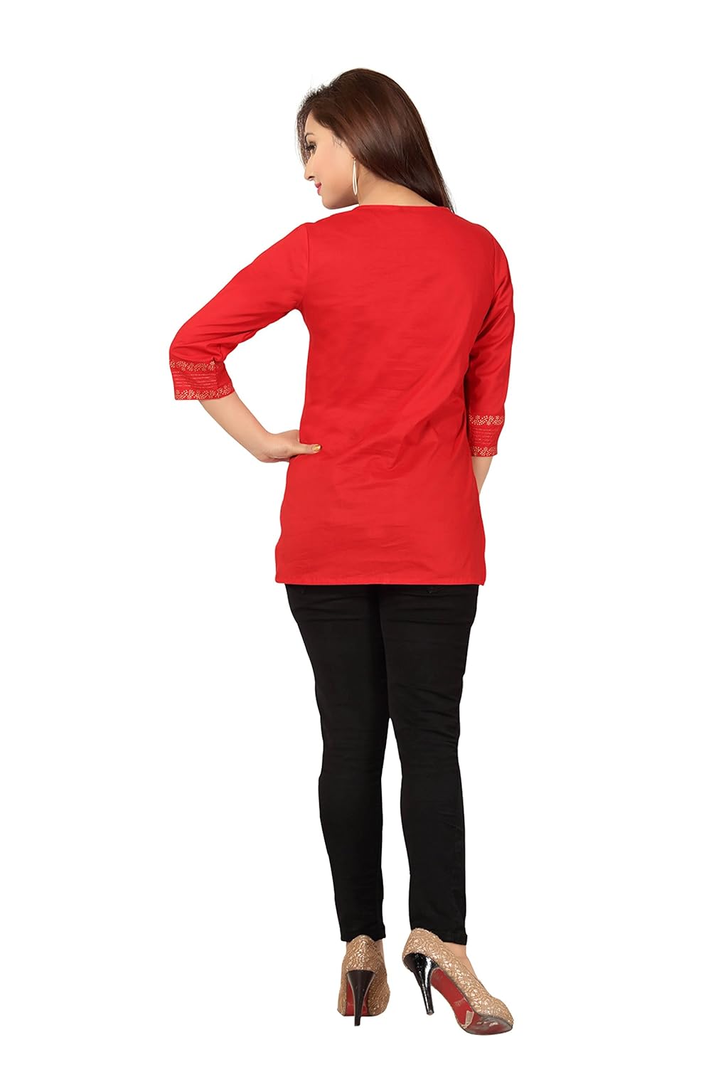 dragaon women's cotton short tunic top (mm-59-b, red)