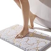 QJHOMO Marble Bathroom Rug White and Gold Decor Bathroom Rugs Non Slip Bath Mat Super Absorbent Microfiber Plush Bathmat Machine Washable Floor Carpet for Tub, Shower, Bedroom 16