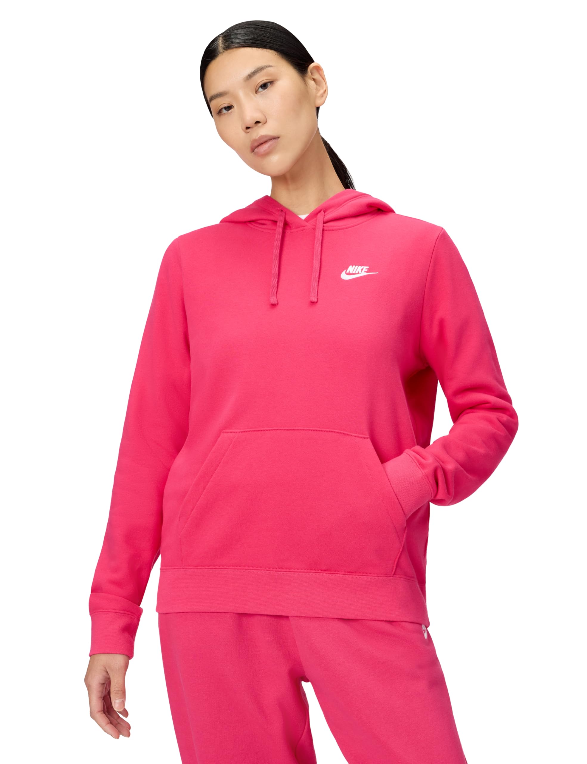 Nike Women’s Sportswear Club Fleece Pullover Hoodie, Rush Pink/White, Large