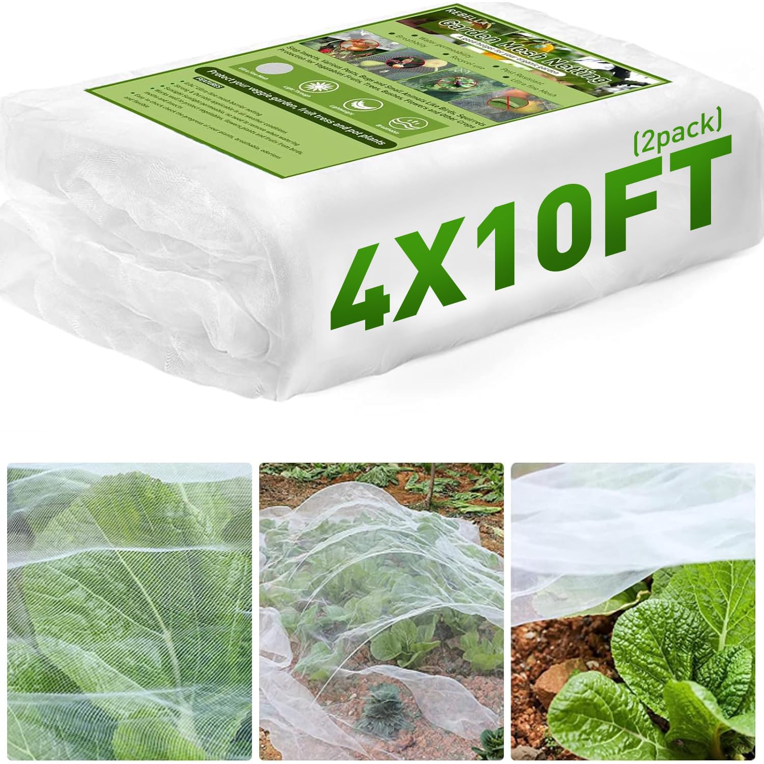 Photo 1 of REBELLA Garden Netting Ultra Fine Garden Mesh Netting Protection Net Plant Cover Screen Vegetable Row Cover (4 * 10ft,2PCS)