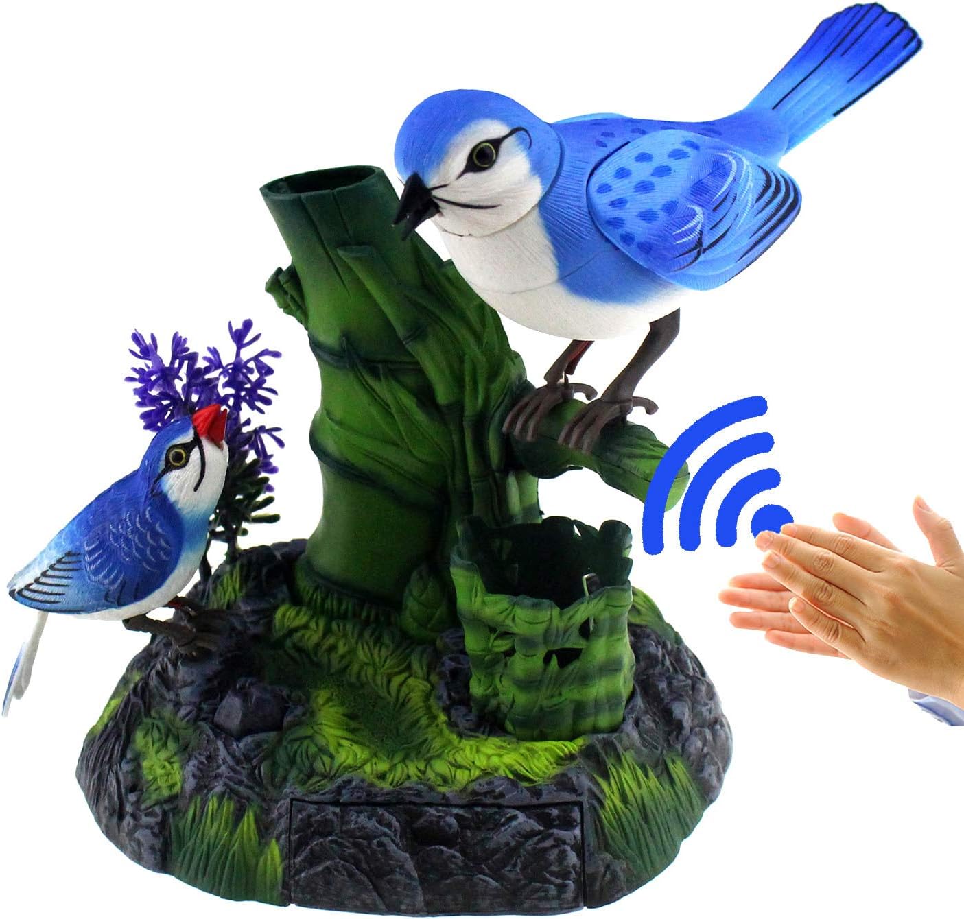 Tipmant Stimulation Electric Birds Toys Voice Controlled Electronic Animal Pets Pen Holders Office Home Decor Ornament Kids Birthday Gifts (Blue)