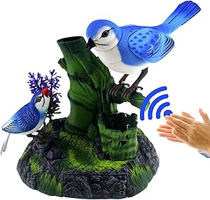 Tipmant Stimulation Electric Birds Toys Voice Controlled Electronic Animal Pets Pen Holders Office Home Decor Ornament Kids Birthday Gifts (Blue)
