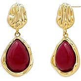 Jean Beau Gold Dainty Gemstones Dangle Drop Earrings for Women, Small Trendy Natural Stone Healing Teardrop Irregular Dangling Earings Prom Wedding Accessories Fashion Jewelry Gift