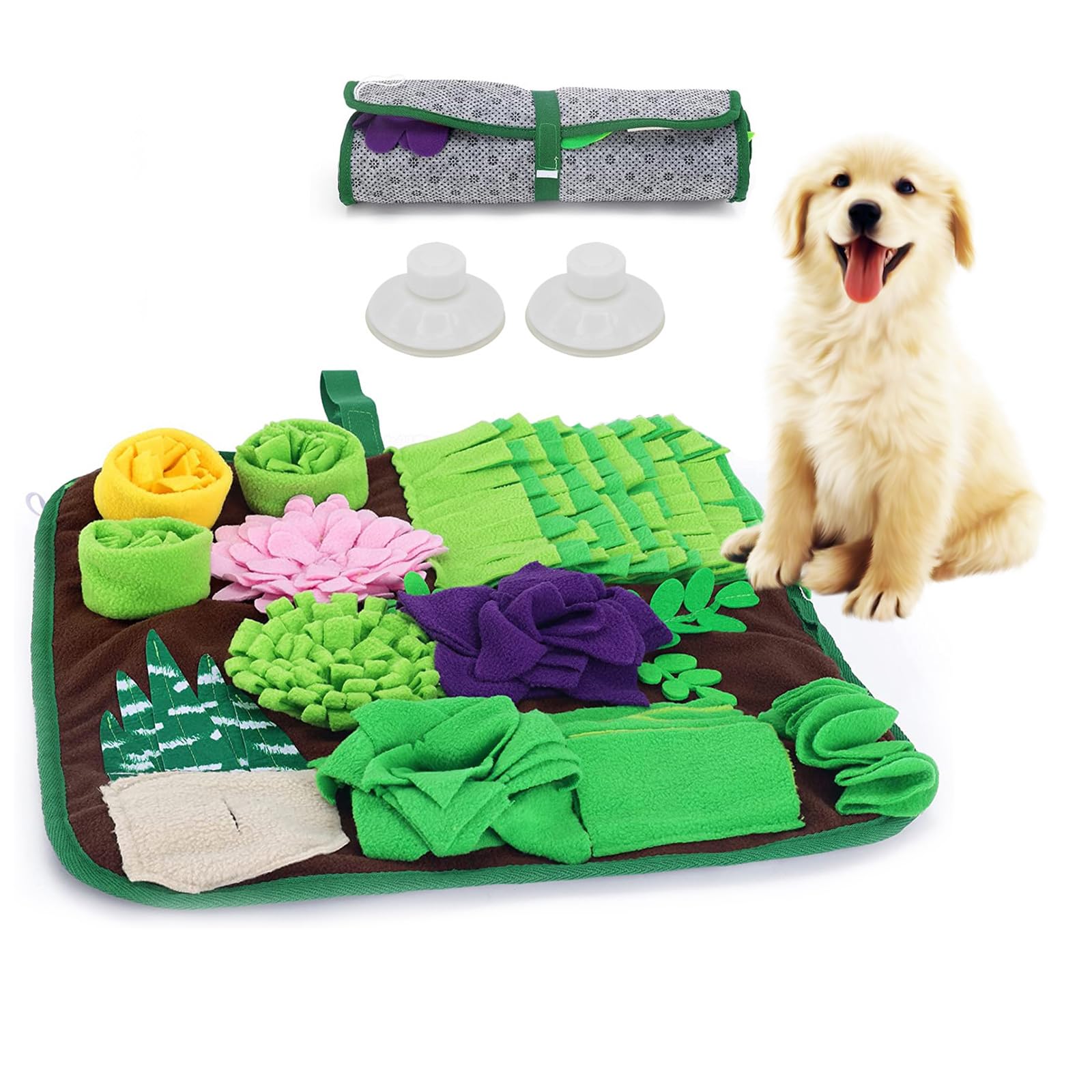 Bokelai Snuffle Mat for Dogs Slow Feeding Mat for Small Medium Dogs - 42 x 42 cm Dog Treat Dispenser Mat Puppy Sniffing Mat Pet Treat Toy Dog Puzzle Brain Training Game Green