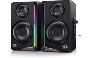 Redragon GS812 Wireless RGB Wooden Desktop Speakers, 2.0 Channel Bookshelf Speaker w/BT 5.0/3.5mm AUX Connection, Enhanced Ba