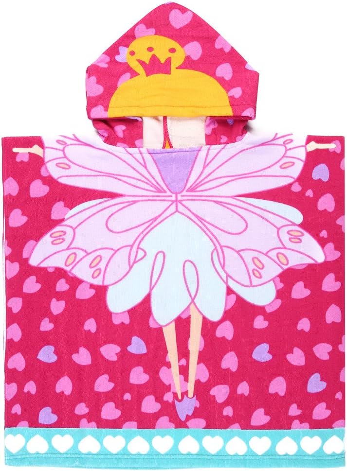 VOBCTY Microfiber Kids Hooded Bath Beach Pool Poncho Towel 24×24Inch (Flower Fairy)