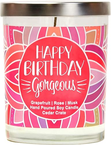 Amazon Com Happy Birthday Gorgeous Luxury Scented Soy Birthday Candle Gifts For Women Happy Birthday Candles Made In The Usa Decorative Scented Soy Candle For Best Friend Mom Sister Wife Girlfriend Home